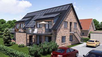 3DVisualisierung eines Wohnhauses mit 4 Wohneinheiten, erstellt vom Architektur-Planungsbüro Baubüro Wilksen, spezialist für Hausbau, Neubau, Umbau, Sanierung, Ladenbau und 3D Visualisierung 